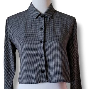REFORMATION Cropped Boxy Backless Back Cutout Button Down Shirt M Houndstooth
